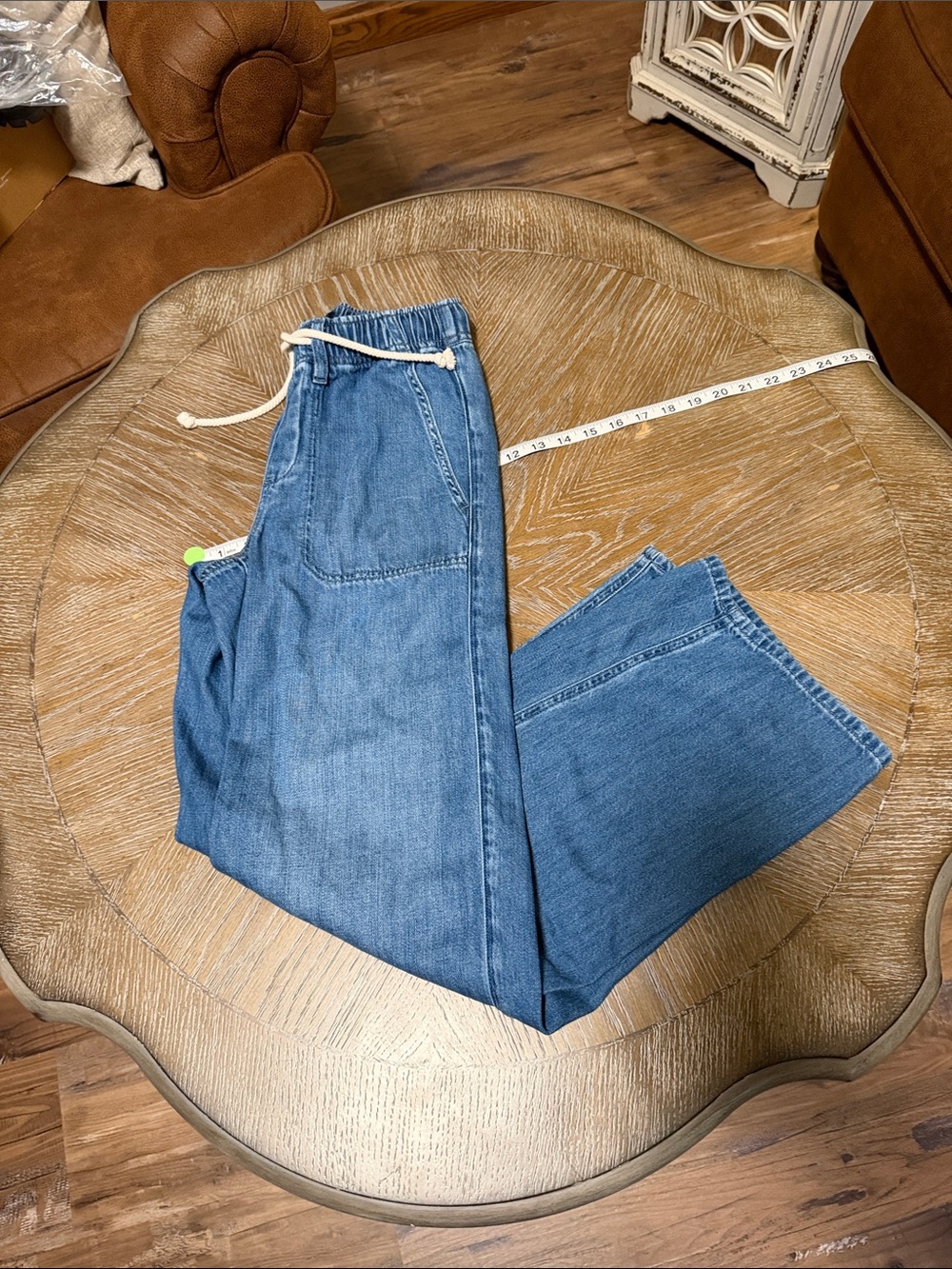 J. Crew Medium Blue Flared Denim Jeans with Drawstring